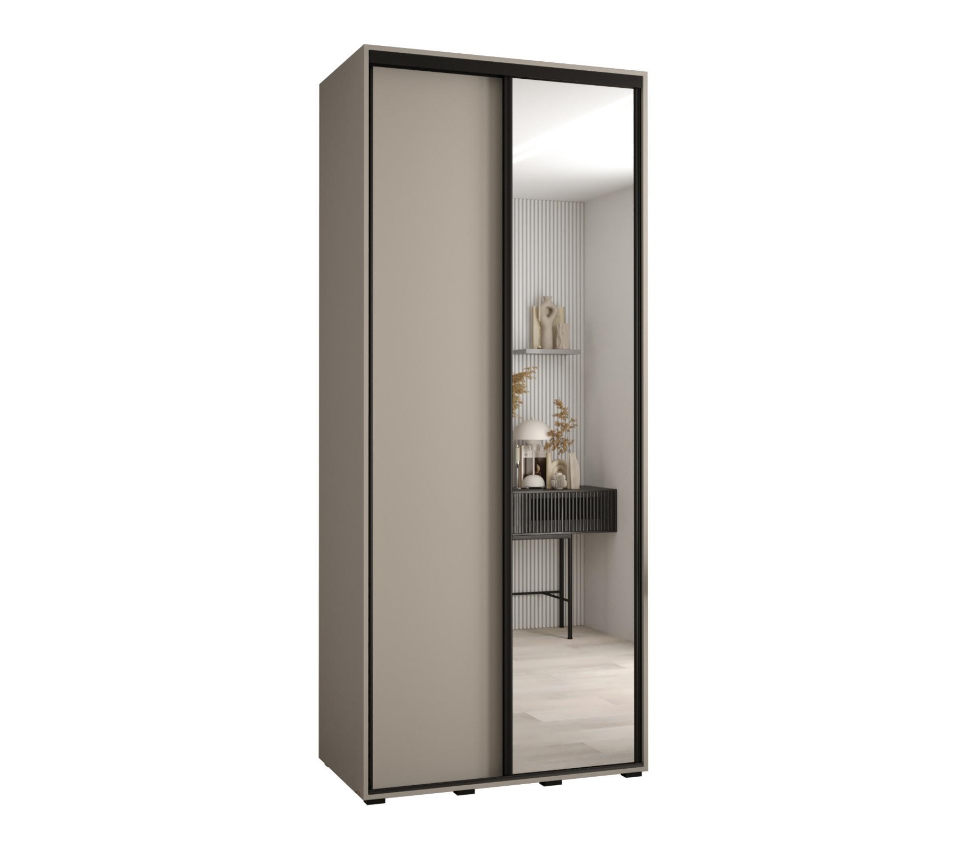 SCHWEBETÜRENSCHRANK 235,2/110/60 2-türig - Kaschmir/Schwarz, Holz/Metall (110/235.2/60cm) - MÖBEL KRYSPOL