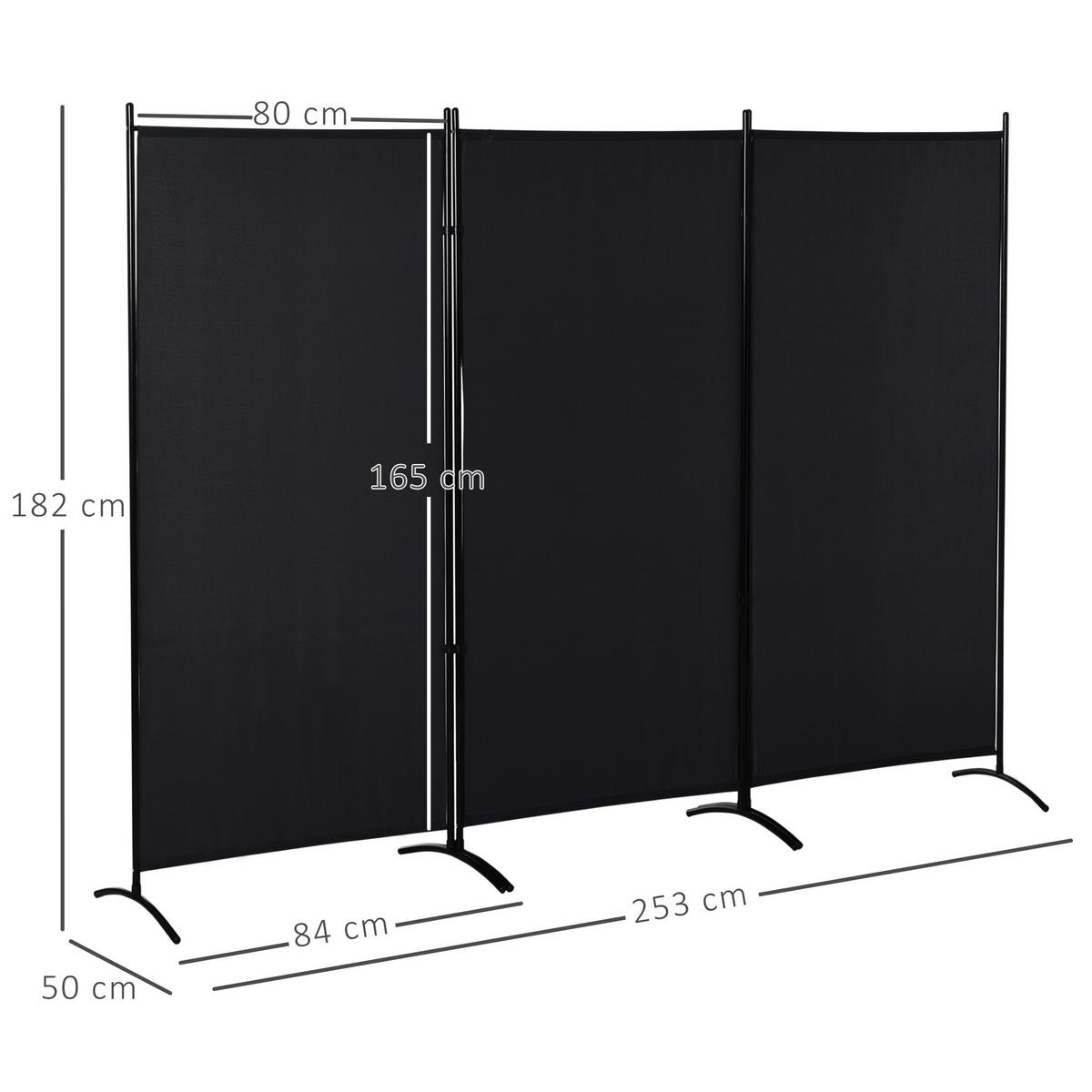 PARAVANT aus Polyester und Metall Schwarz - Schwarz, Metall (50/182cm) - HOMCOM