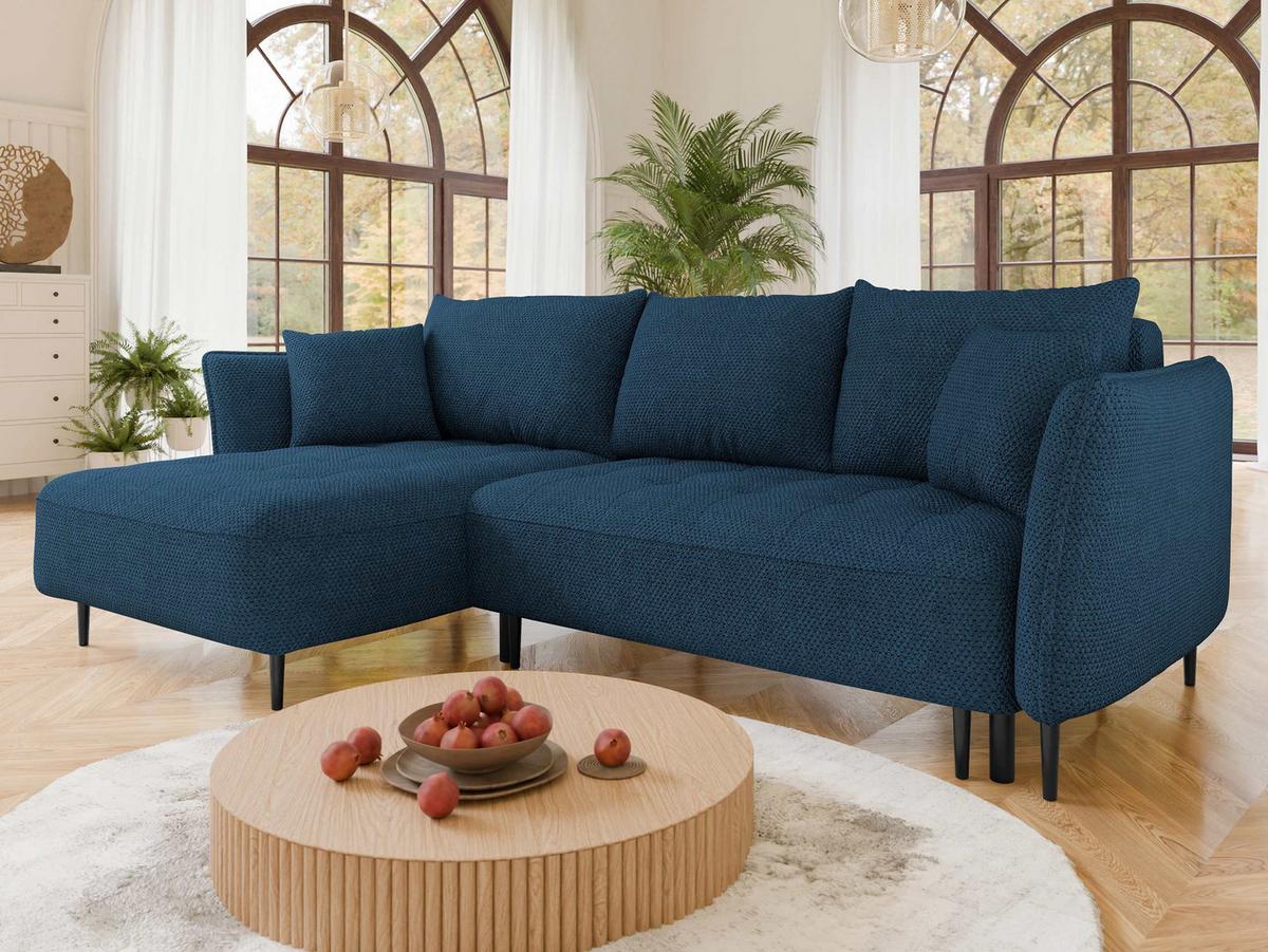 ECKSOFA Bari, Seite: Links - Schwarz/Dunkelblau, Holz/Textil (276/158cm) - MIRJAN24