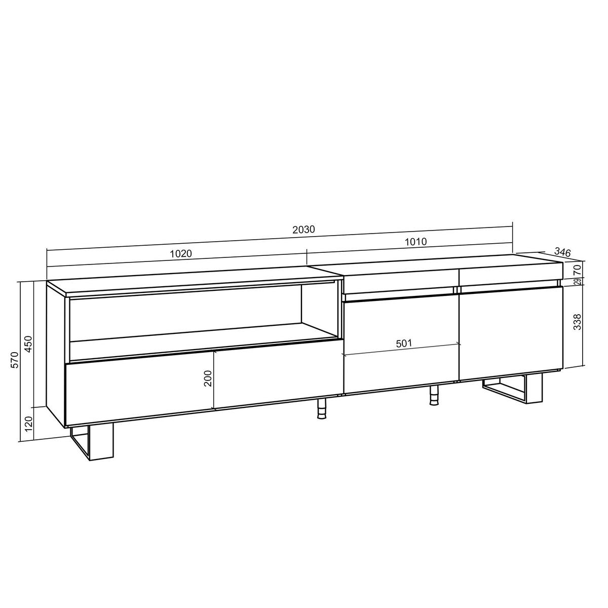 LOWBOARD, Zementgrau, 200/35/57cm - Hellgrau, Holzwerkstoff (200/57/35cm) - Skraut Home