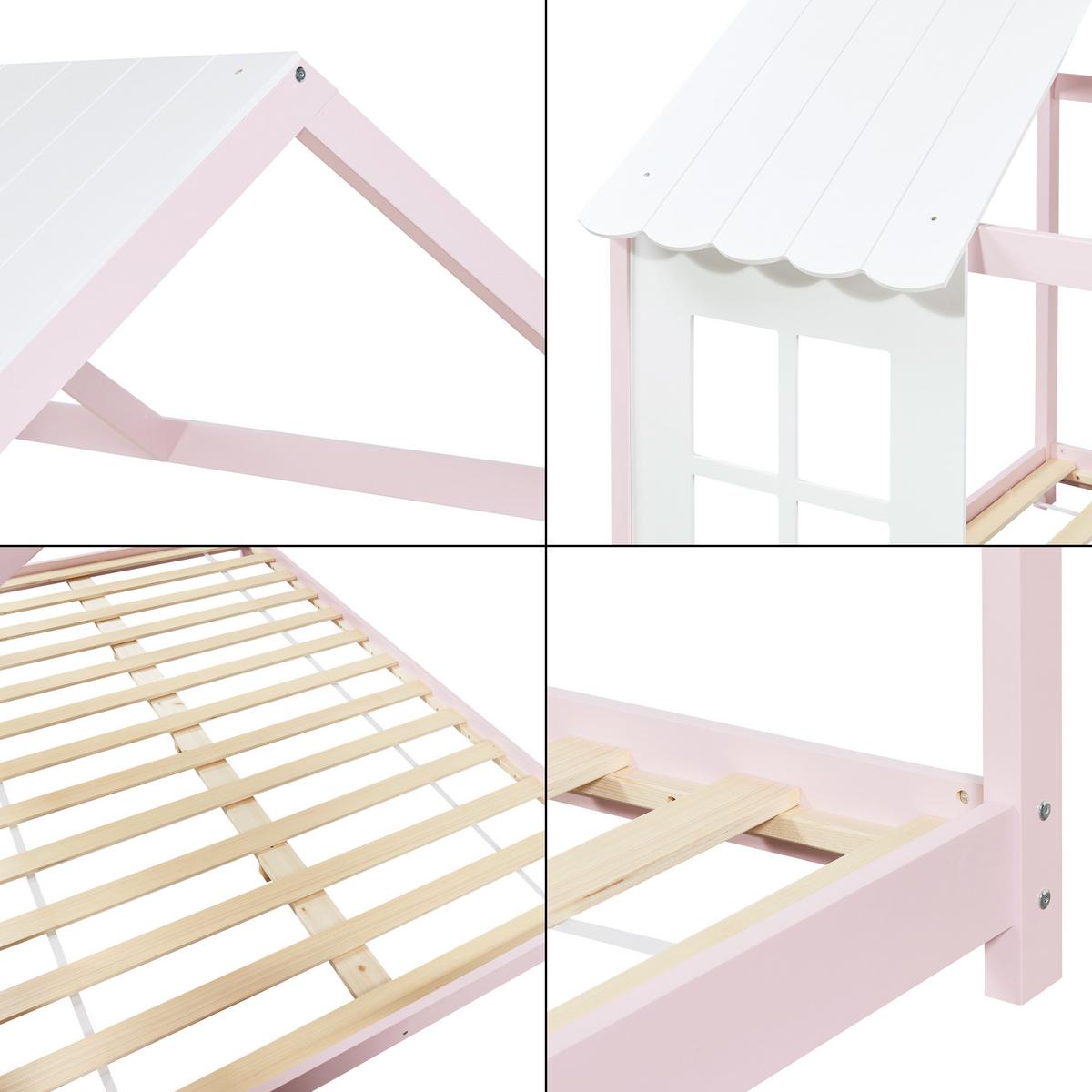 HAUSBETT Tostedt - Rosa/Weiß, Holz/Holzwerkstoff (120/200cm) - [en.casa]