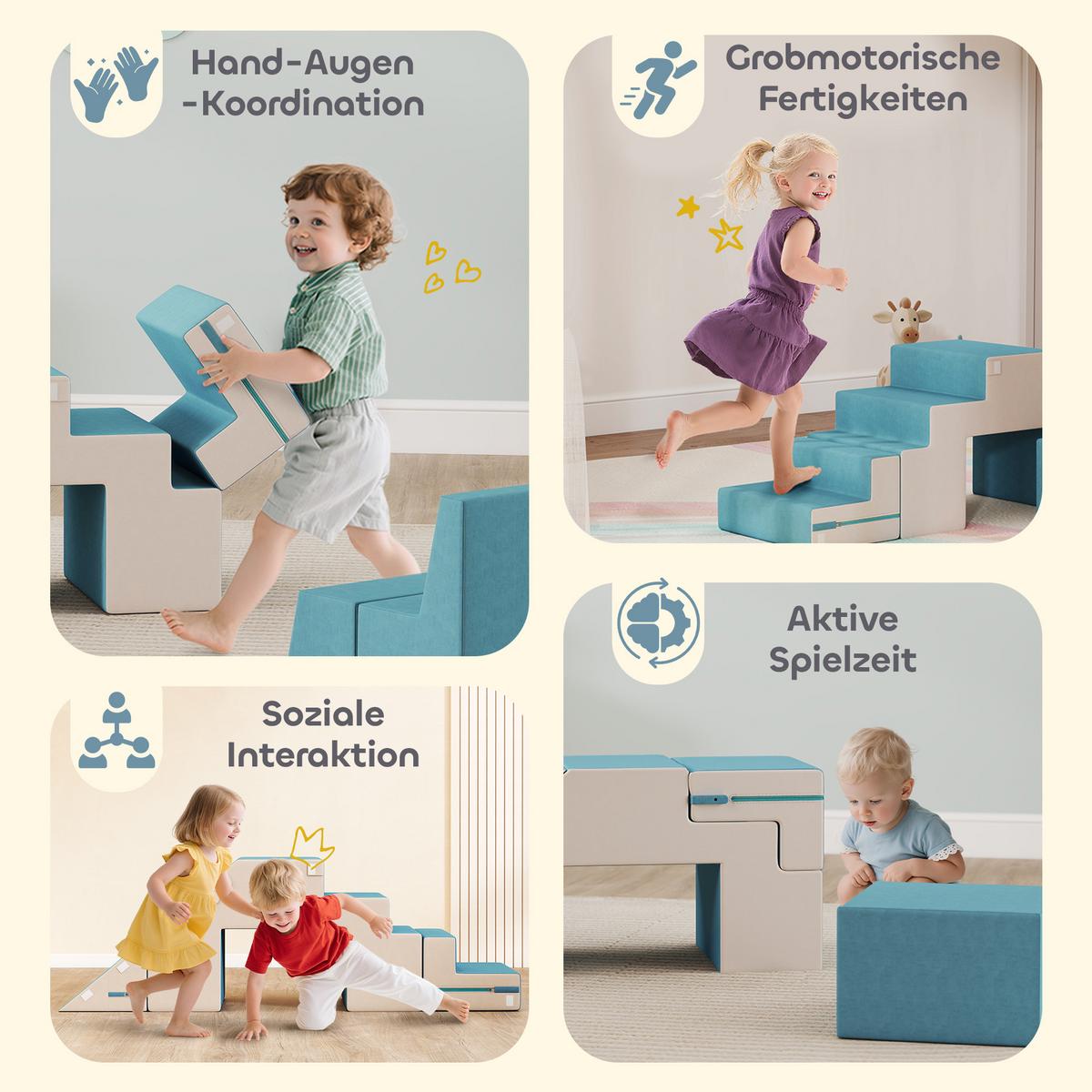 KINDER Schaumstoff Bausteine 2er Set Bausteinset mit Samtoptik Beige+Blau - Beige, Textil (39/131cm) - AIYAPLAY