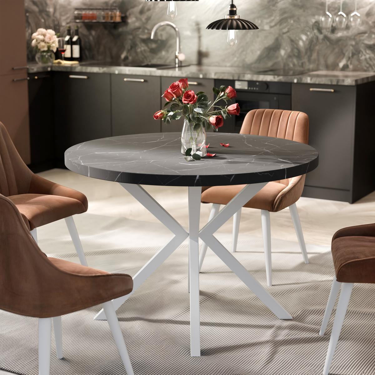 AUSZIEHTISCH MILTON 120-196/76 cm mit Metallgestell, Weiß / Grigia Pietra - Weiß/Grau, Holzwerkstoff/Metall (120/120/76cm) - Idohome