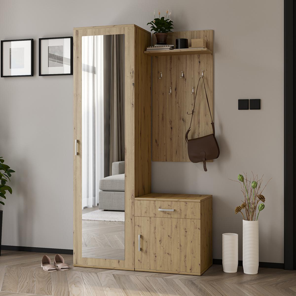 GARDEROBENSCHRANK VENTO 100/180,5/35 cm Modern Garderobe-Set Eiche Artisan - Eiche Artisan, Holzwerkstoff (100/180.5/35cm) - MASSENO