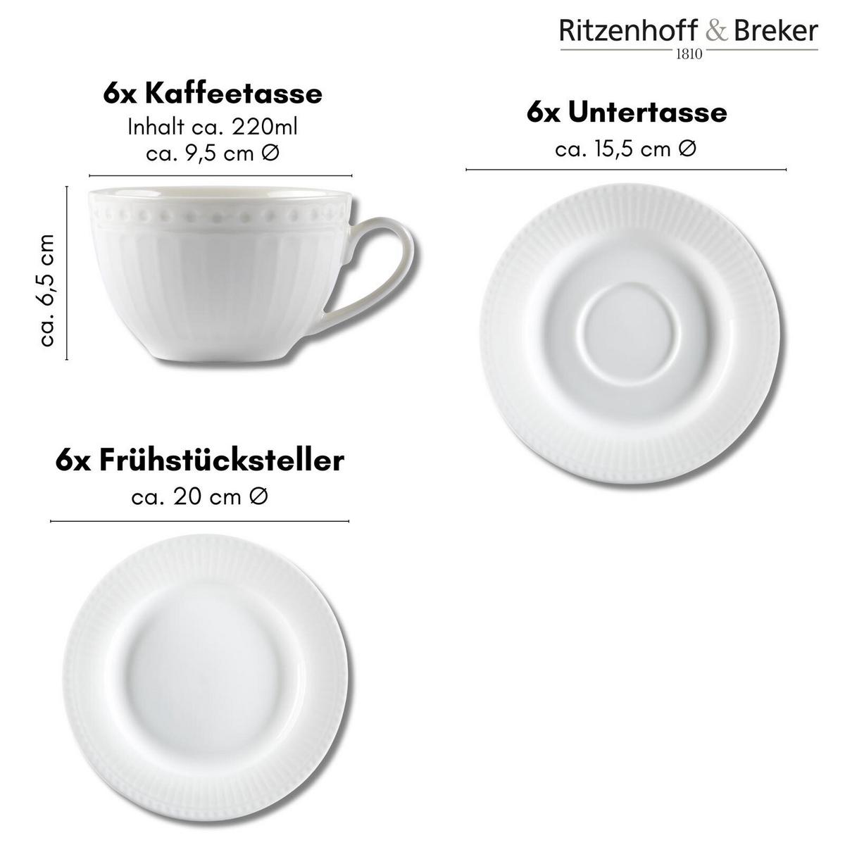 KAFFEESERVICE Sofia weiß 18-tlg. - Weiß, Keramik (19.5/22/27.5cm) - Ritzenhoff Breker