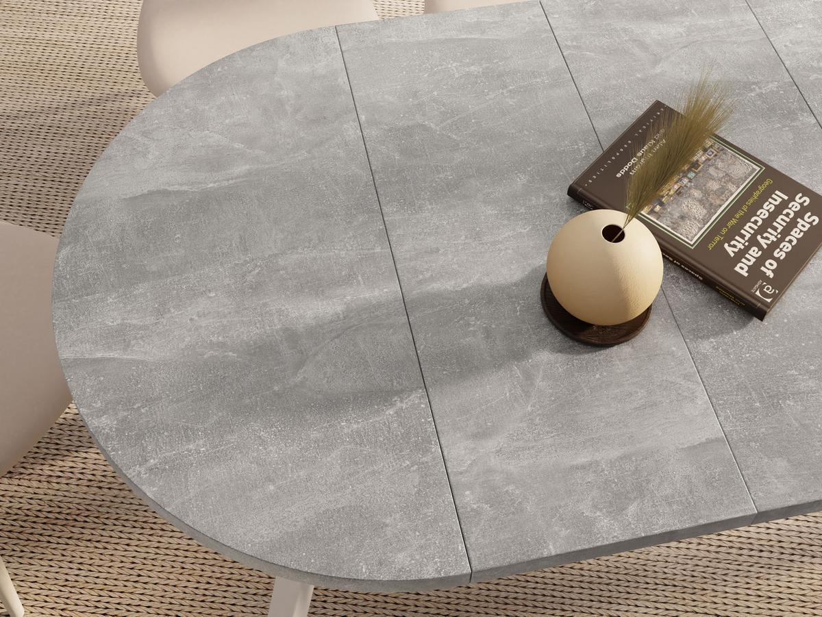 ESSTISCH Avero White runder ausziehbarer, Beton grau 100-140/100/77 cm - Hellgrau/Weiß, Holz/Holzwerkstoff (100/140/77cm) - WFL GROUP