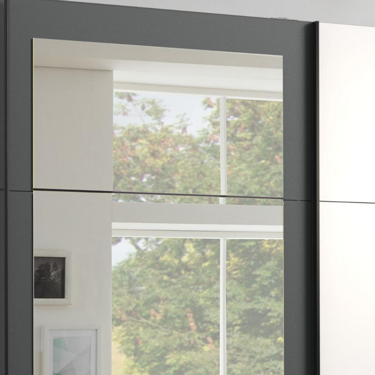 SCHWEBETÜRENSCHRANK 3-türig B270/H208/64 cm in Weiß mit Absetzungen in Grafit, Spiegel & Schubladen, Kleiderschrank inkl. Vollausstattung / 22502 - Blau/Graphitfarben, Holzwerkstoff/Metall (270/208/64cm) - luma-home