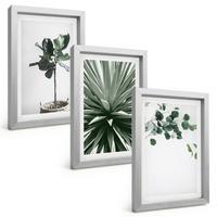 BILDER SET 3er Set - 20x30 cm Silberner Rahmen - Minimalismus mit grünen Pflanzen - Silberfarben, Kunststoff (20/30cm) - TULUP