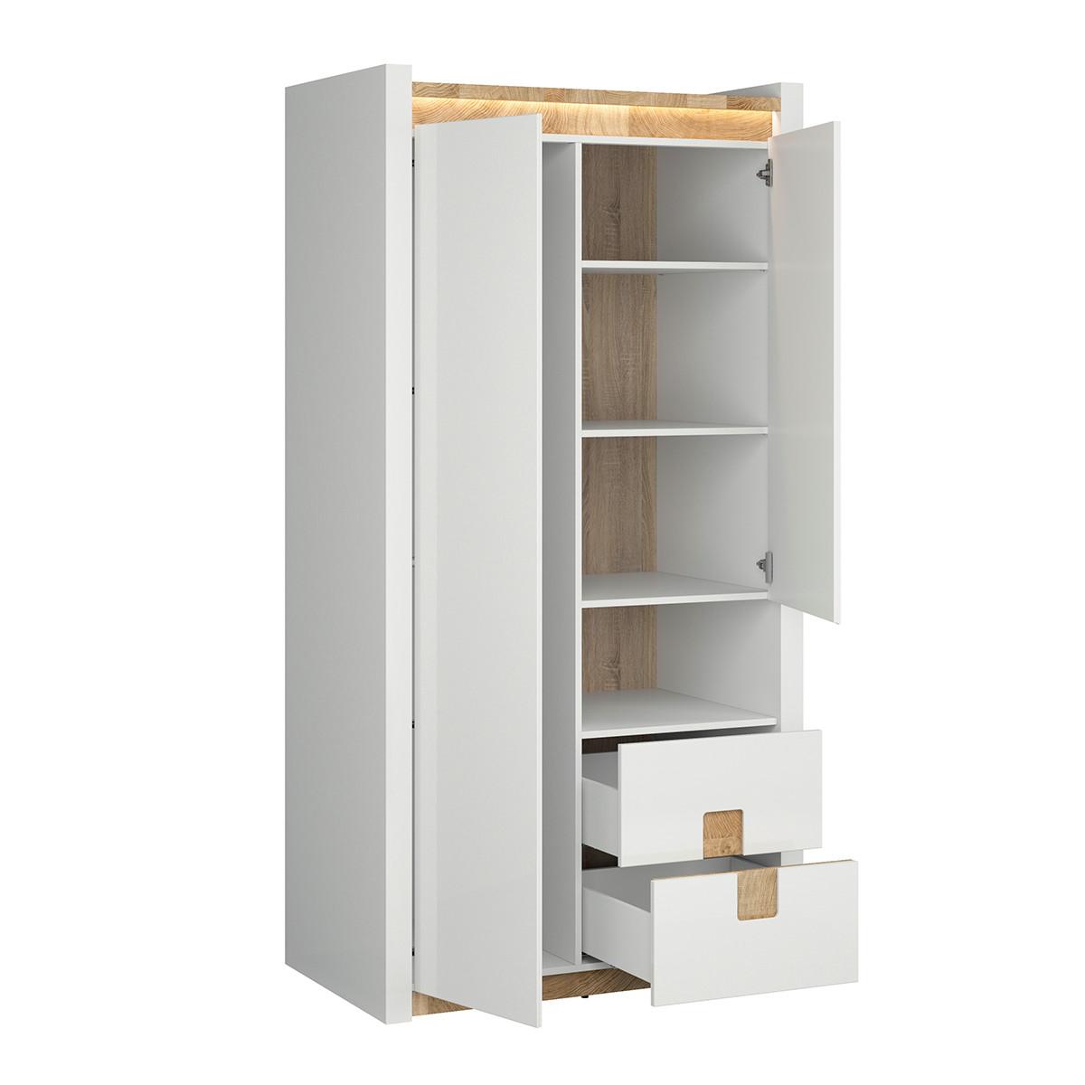 SCHRANK 2 Türen Helios Weiß und Holz - Weiß, Holzwerkstoff (102/201/60cm) - Petits-meubles