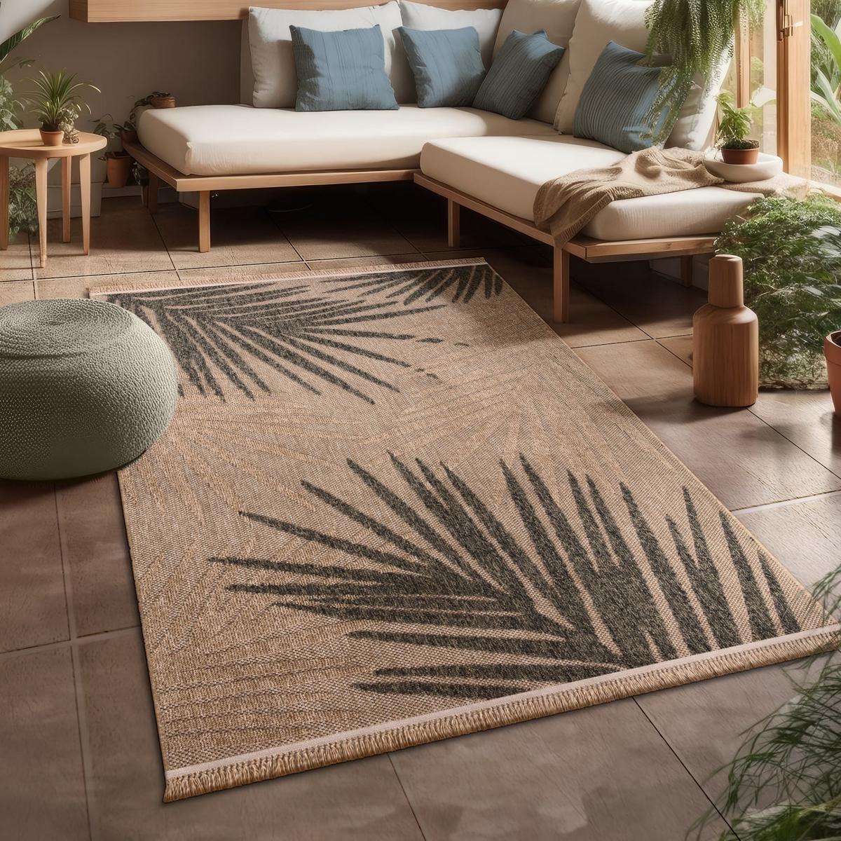 OUTDOORTEPPICH, mit Blätter-Motiv, Beige, 160 x 220 cm - Beige, Textil (220/160cm) - KADIMA DESIGN