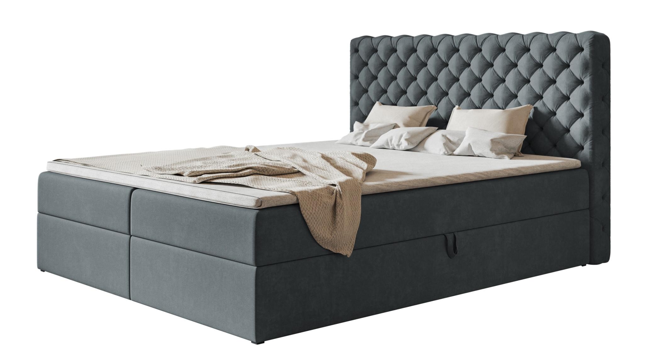 BOXBETT MIAMI mit 2 Bettkästen, 120x200, Farbe: Dunkelgrau, Velourstoff, Doppelbett mit Bonell-Matratze - Dunkelgrau, Holz/Kunststoff (120/200cm) - Alpi-Möbel