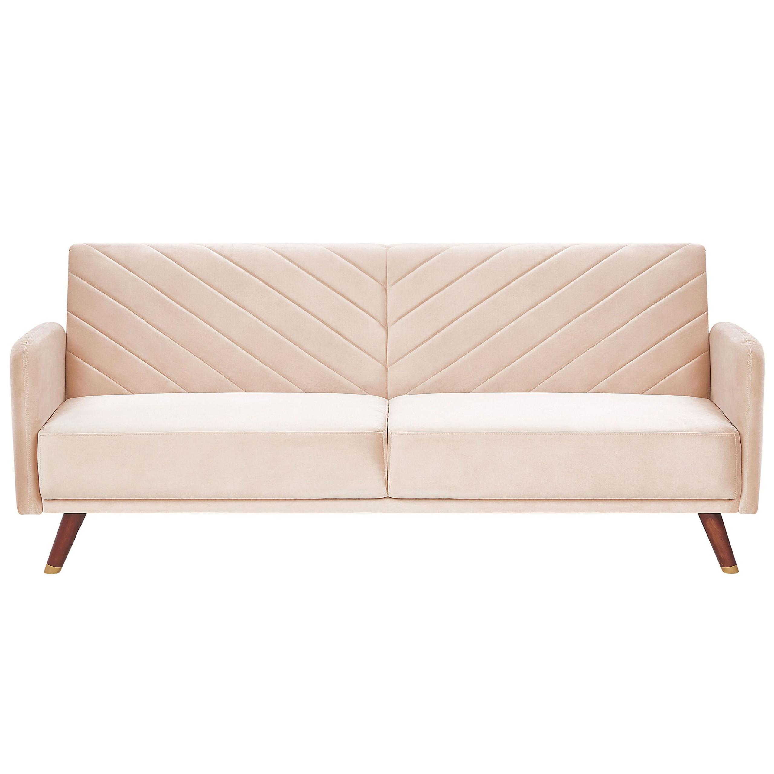 3-SITZER-SCHLAFSOFA Samtstoff Beige Senja - Beige, Textil (200/87/95cm) - Beliani