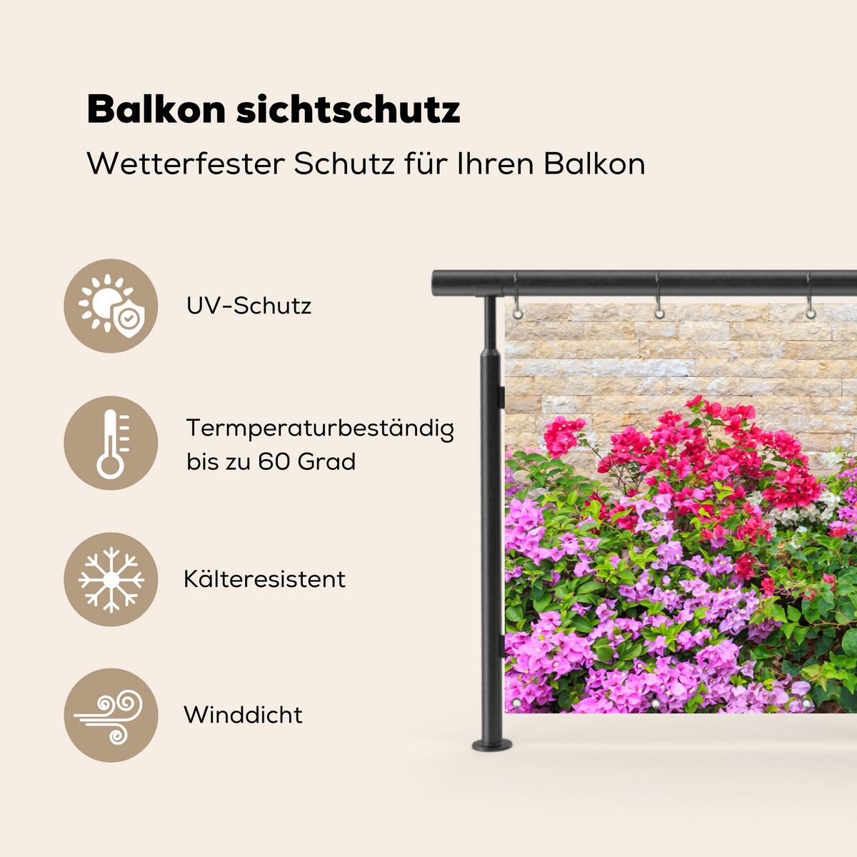 BALKON-SICHTSCHUTZ Blumen - Pflanzen - Blätter - Steine Witterungsbeständig 200x90 cm - Pink, Kunststoff (200/90cm) - MuchoWow