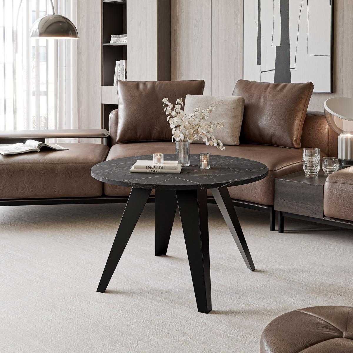COUCHTISCH FERRO 75/50 cm runden, Schwarz / Grigia Pietra (Steingrau) - Schwarz/Grau, Metall (75/75/50cm) - Idohome