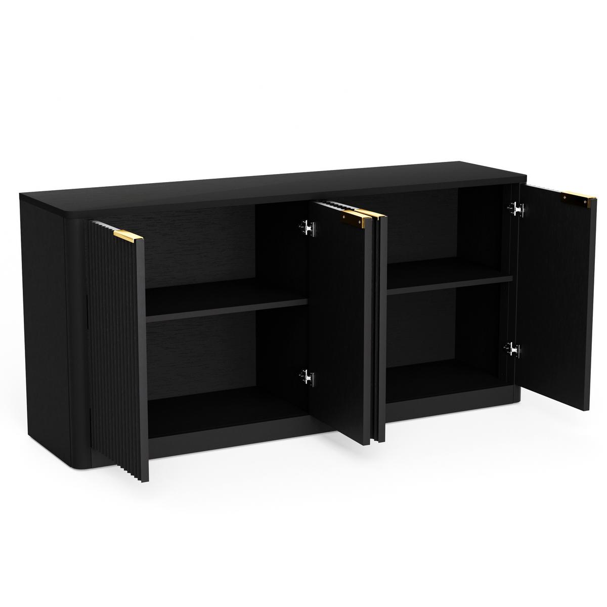 SIDEBOARD Schwarz & Holz-Optik 150 cm mit Wellen-Design & 4 Türen - Schwarz, Holzwerkstoff (150/70.5/40cm) - Urban Meuble