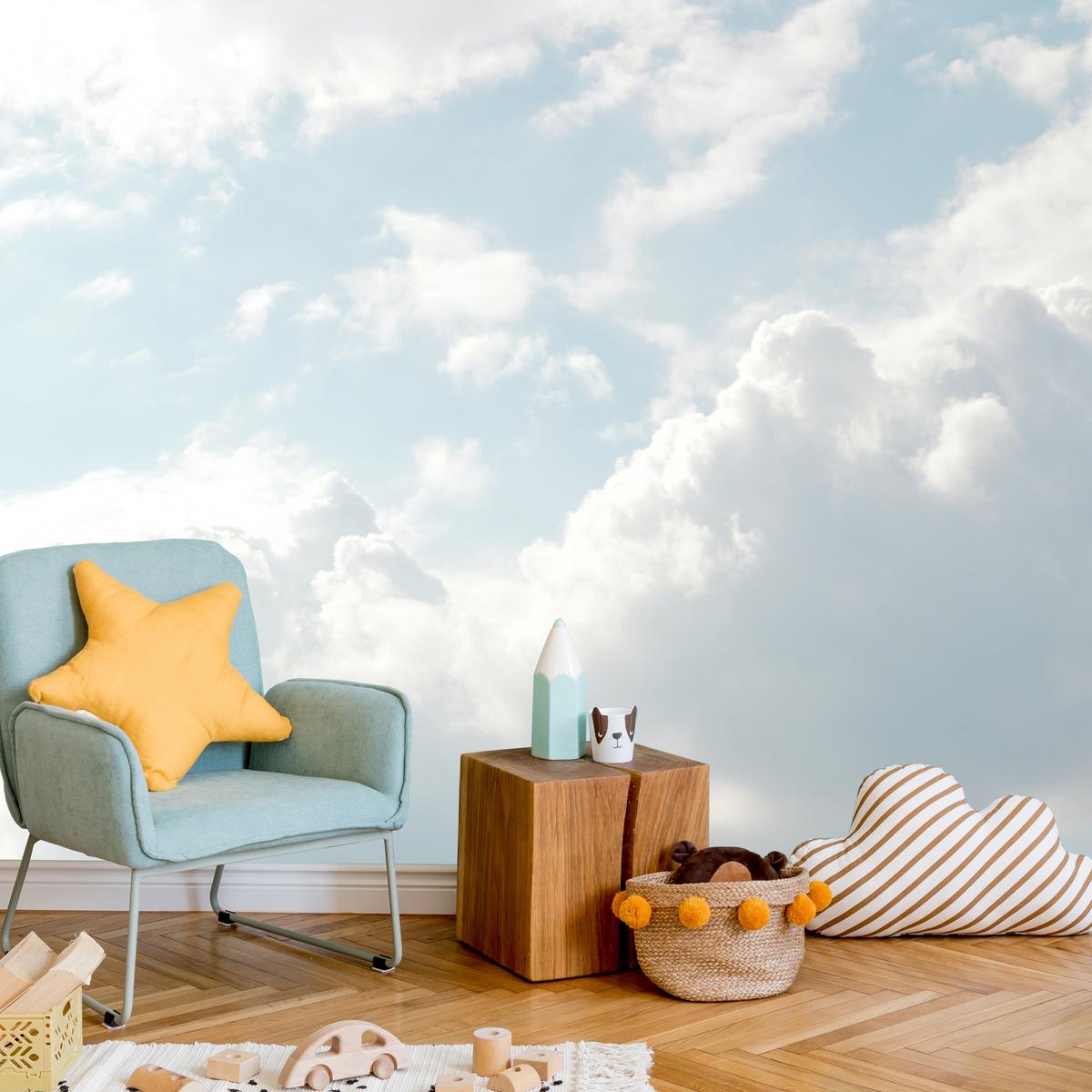 FOTOTAPETE für Schlafzimmer Dichte Weiße Wolken Himmel 100x70 - Blau/Weiß, Papier (100/70cm) - Muralo