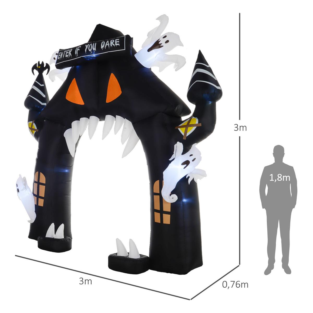 HALLOWEEN aufblasbarer Bogen, 300 cm Große Halloween-Deko mit LED-Beleuchtung - Schwarz, Kunststoff (76/300/300cm) - Outsunny
