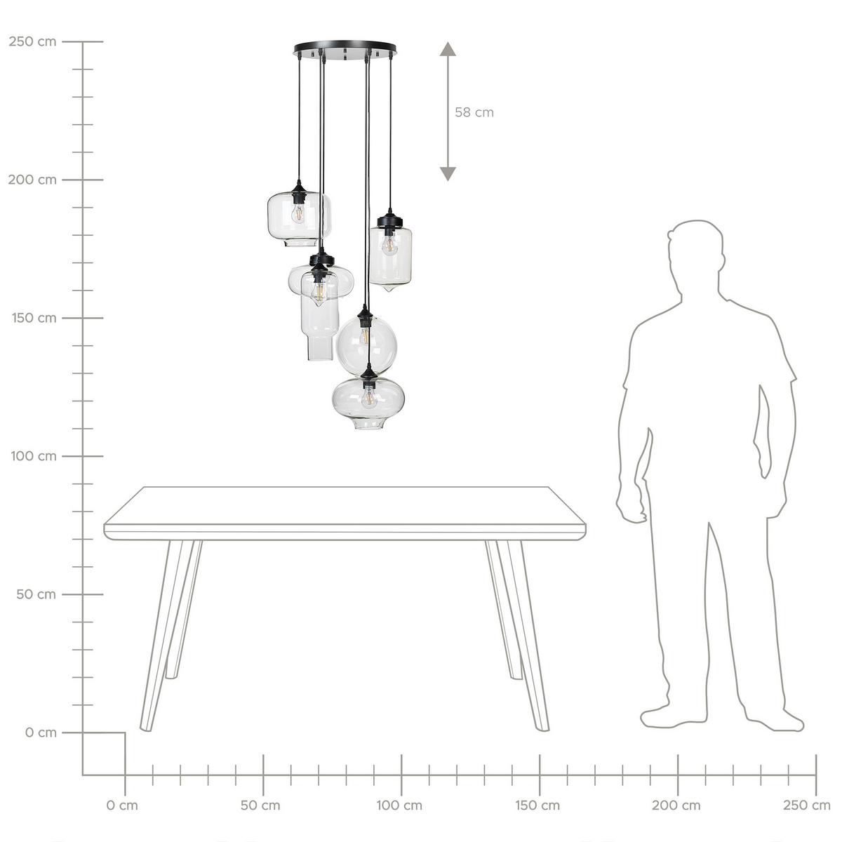 HÄNGELEUCHTE Bemboka 26/40/155 cm - Transparent, Glas (26/40/155cm) - Beliani