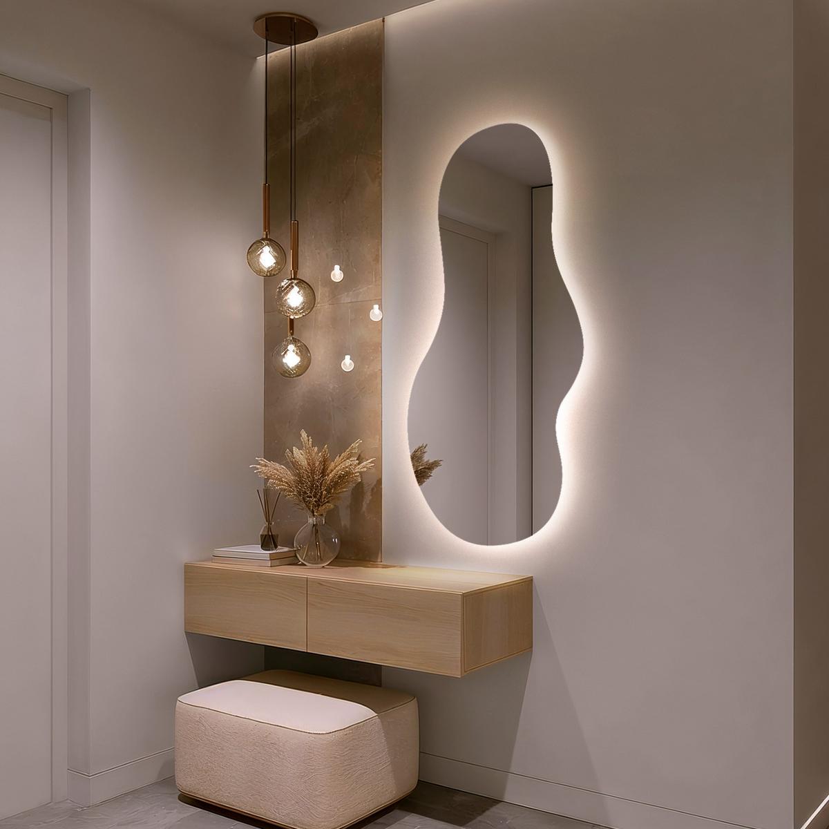 LED WANDSPIEGEL 40x80 cm asymmetrisch 3000K - Gelb, Glas (40/80/0.4cm) - TULUP