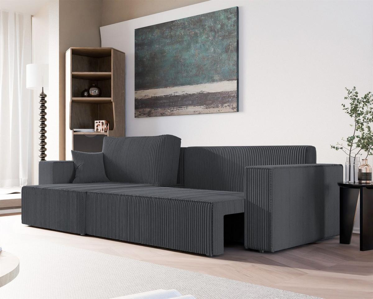 ECKSOFA Adara Max Mit Schlaffunktion - Dunkelgrau, Holzwerkstoff/Textil (276/145cm) - Fun Möbel