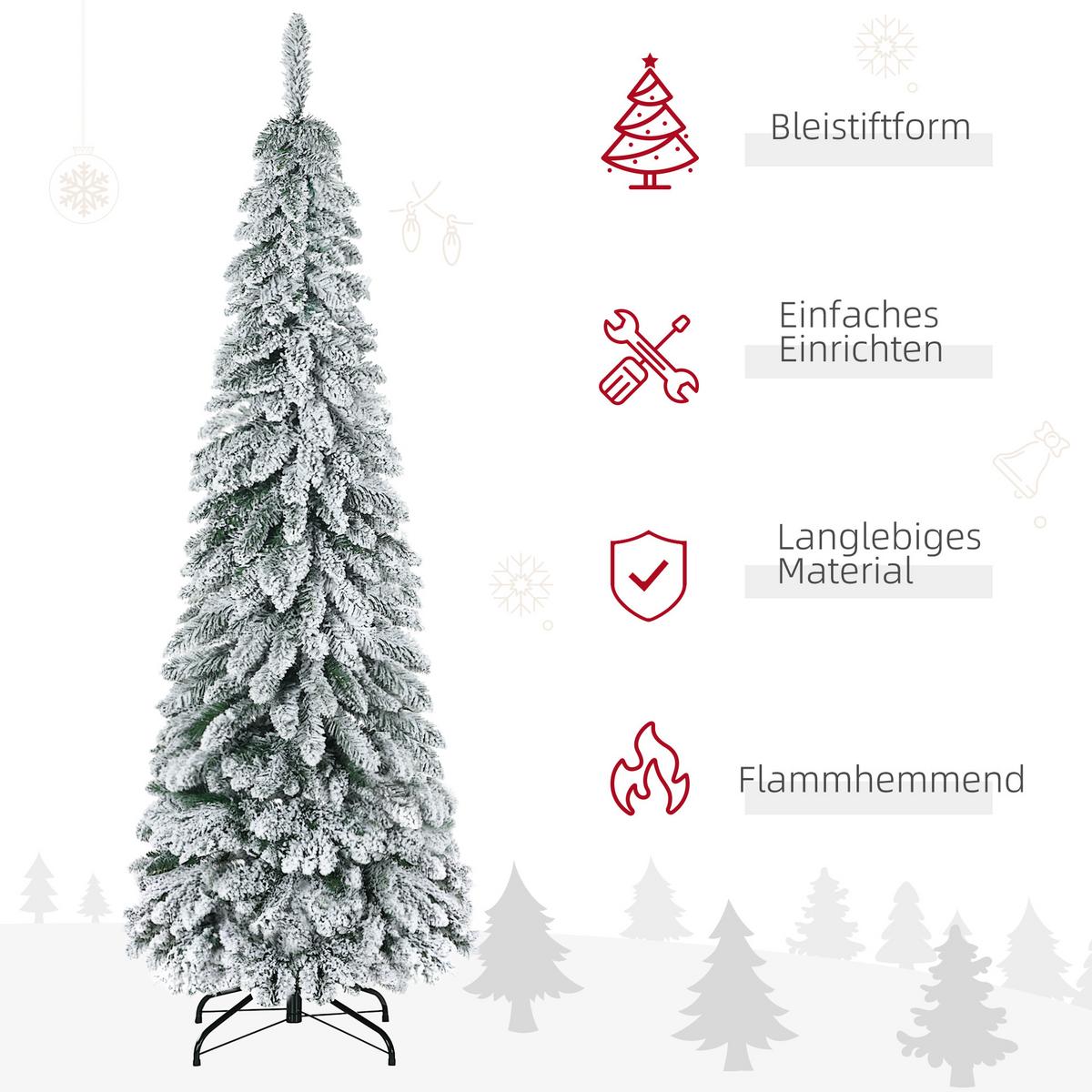 KÜNSTLICHER Weihnachtsbaum 180 cm Kunst Tannenbaum mit Kunstschnee, Indoor - Grün, Kunststoff (180cm) - HOMCOM