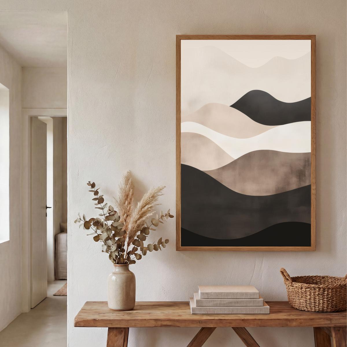 WANDLEUCHTE MIT AKKU Abstrakt - Landschaft - Wellen - Cremefarben 60x90 cm - Graubraun, Holzwerkstoff (60/90/8cm) - OnlyWow