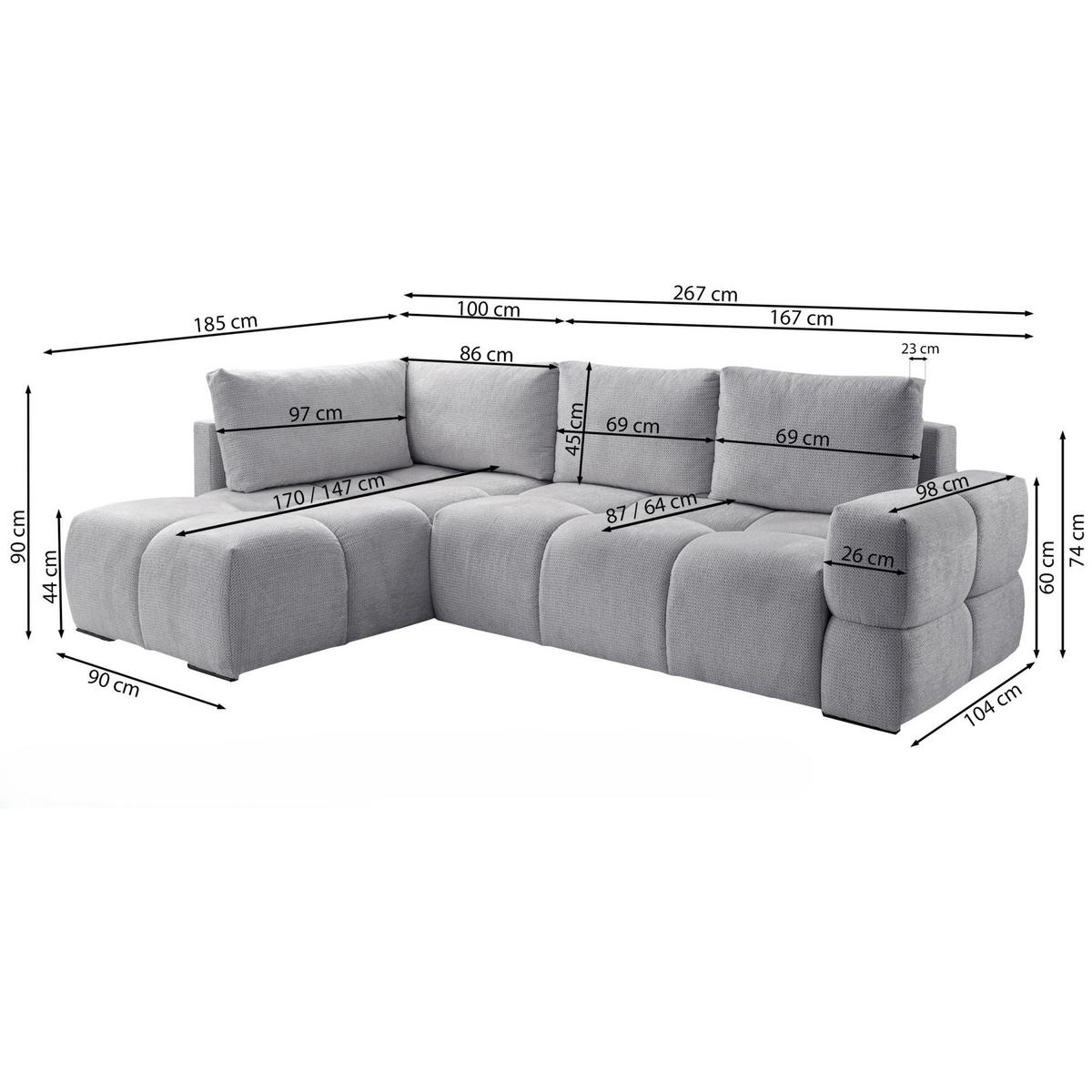 ECKSOFA Taremi mit Chenillebezug Kupfer, beidseitig - Schwarz/Kupferfarben, Textil (267/185cm) - Selsey