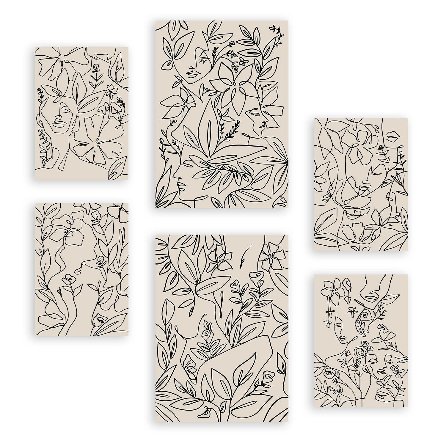 POSTER Set Mit 6 Ruffenrahmen 1 In Blume Zusammenfassung Ästhetische Dekorative Gemälde Für Ihr Wohnzimmer, Schlafzimmer, Zuhause A3 & A4 Rahmenlos - Klar, Papier (29/3cm) - Nacnic