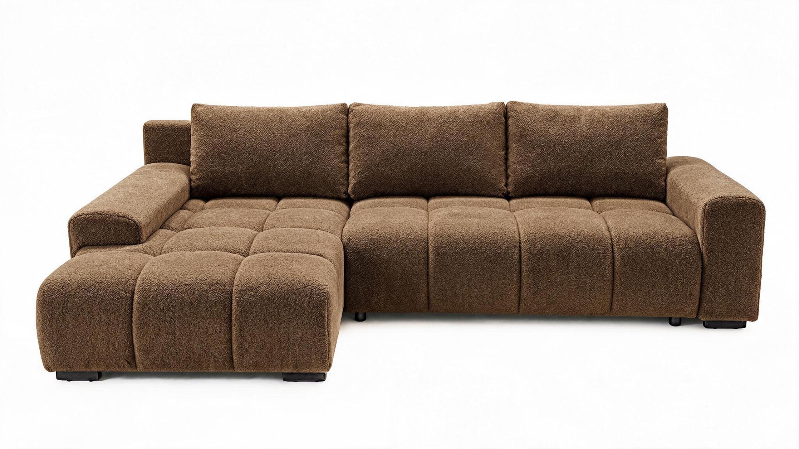 ECKSOFA Ovia mit Bettkasten und Schlaffunktion, Bouclé-Stoff in L-Form - Braun, Textil (270/185cm)