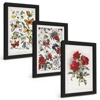 BILDER SET 3er Set - 20x30 cm Schwarzer Rahmen - Schmetterlinge, Blumen, rote Rosen - Schwarz, Kunststoff (20/30cm) - TULUP
