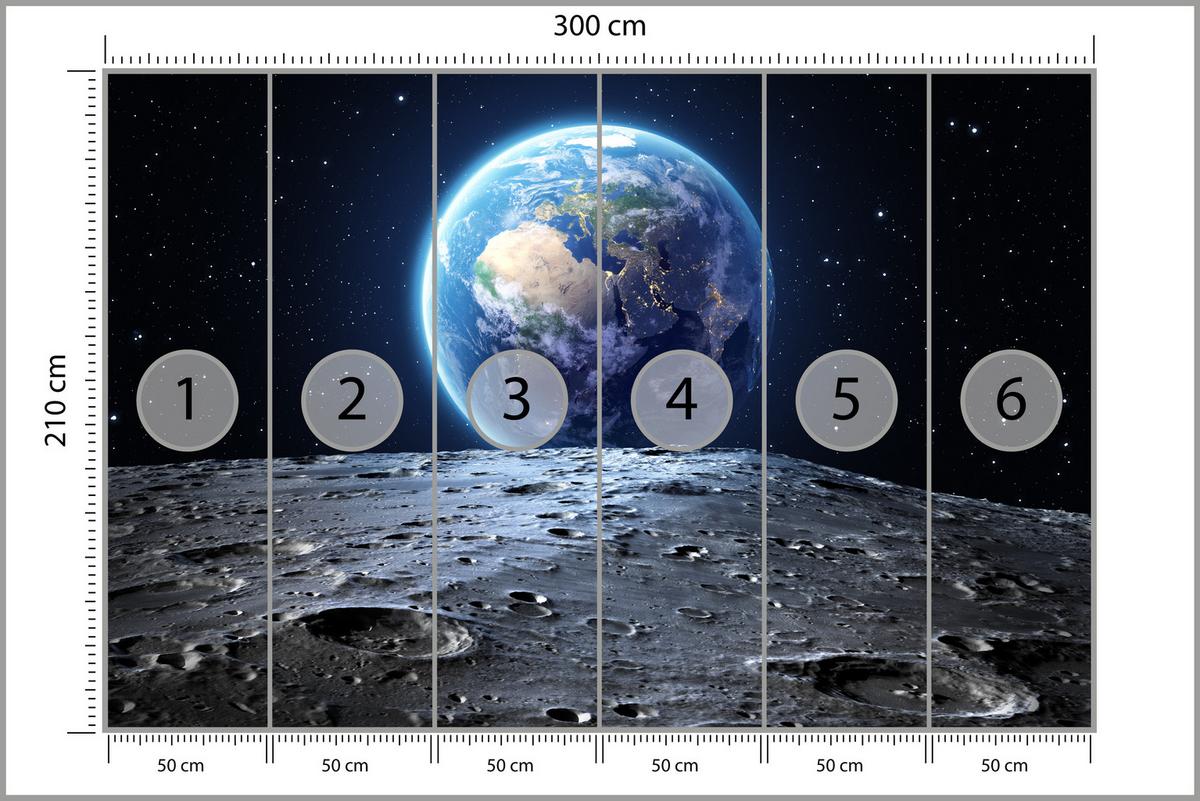 FOTOTAPETE für Schlafzimmer Mondblick Erde Kosmos Planet 300x210 - Blau/Schwarz, Papier (300/210cm) - Muralo