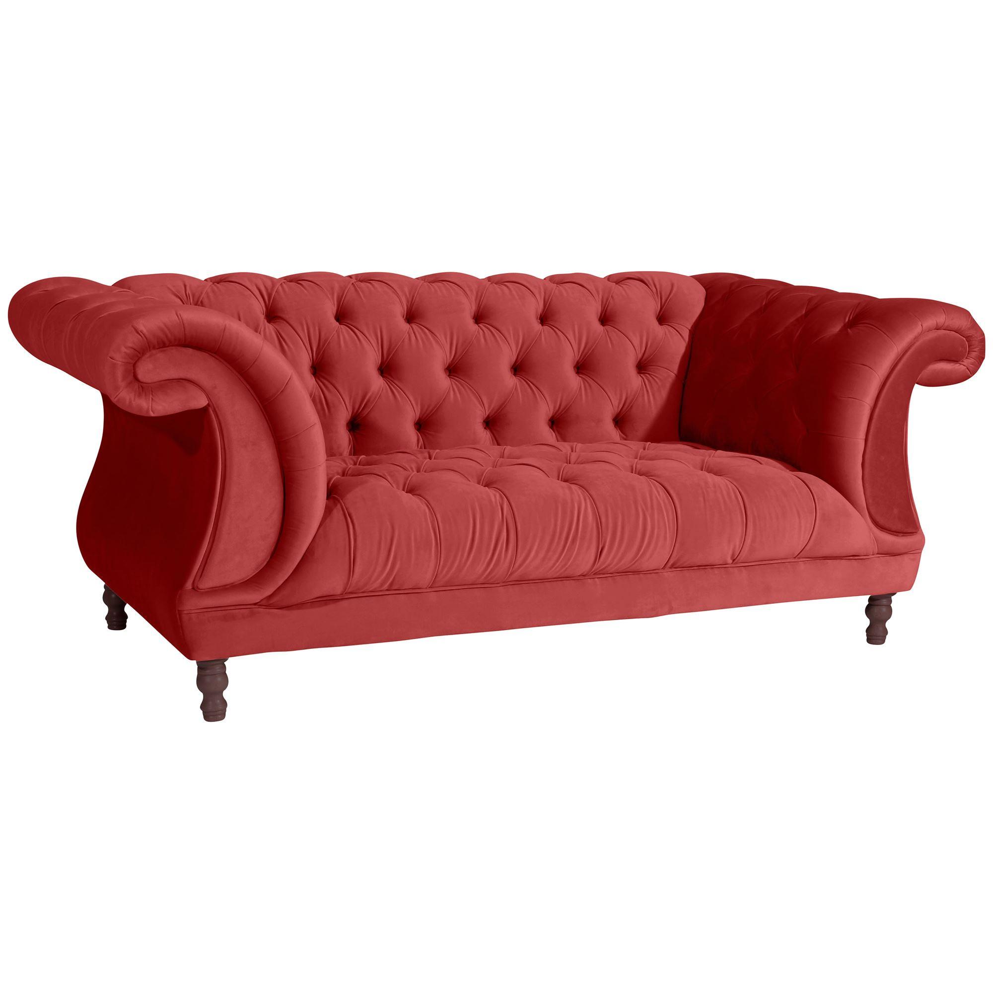 CHESTERFIELD Sofa 2-Sitzer Kaylin Samtvelours ziegel - Dunkelrot, Kunststoff (200/80/100cm) - 58aufmkessel
