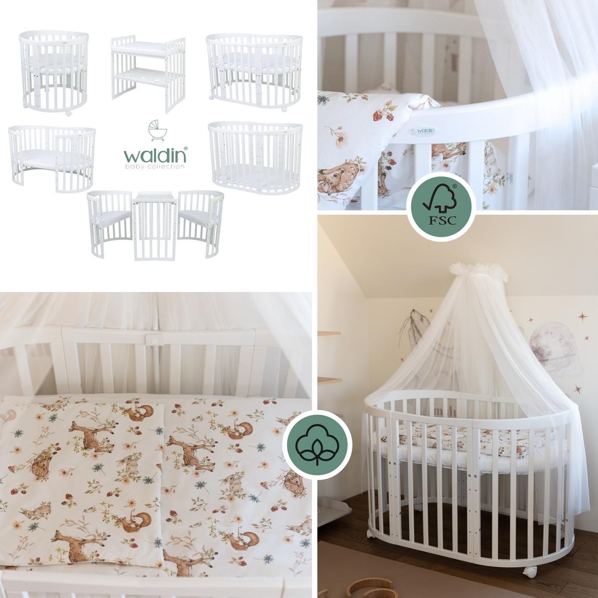 BABYBETT NATUR OVAL 7in1 mit Matratze und Himmelset - Multicolor/Naturfarben, Holz/Textil (73/125cm) - waldin