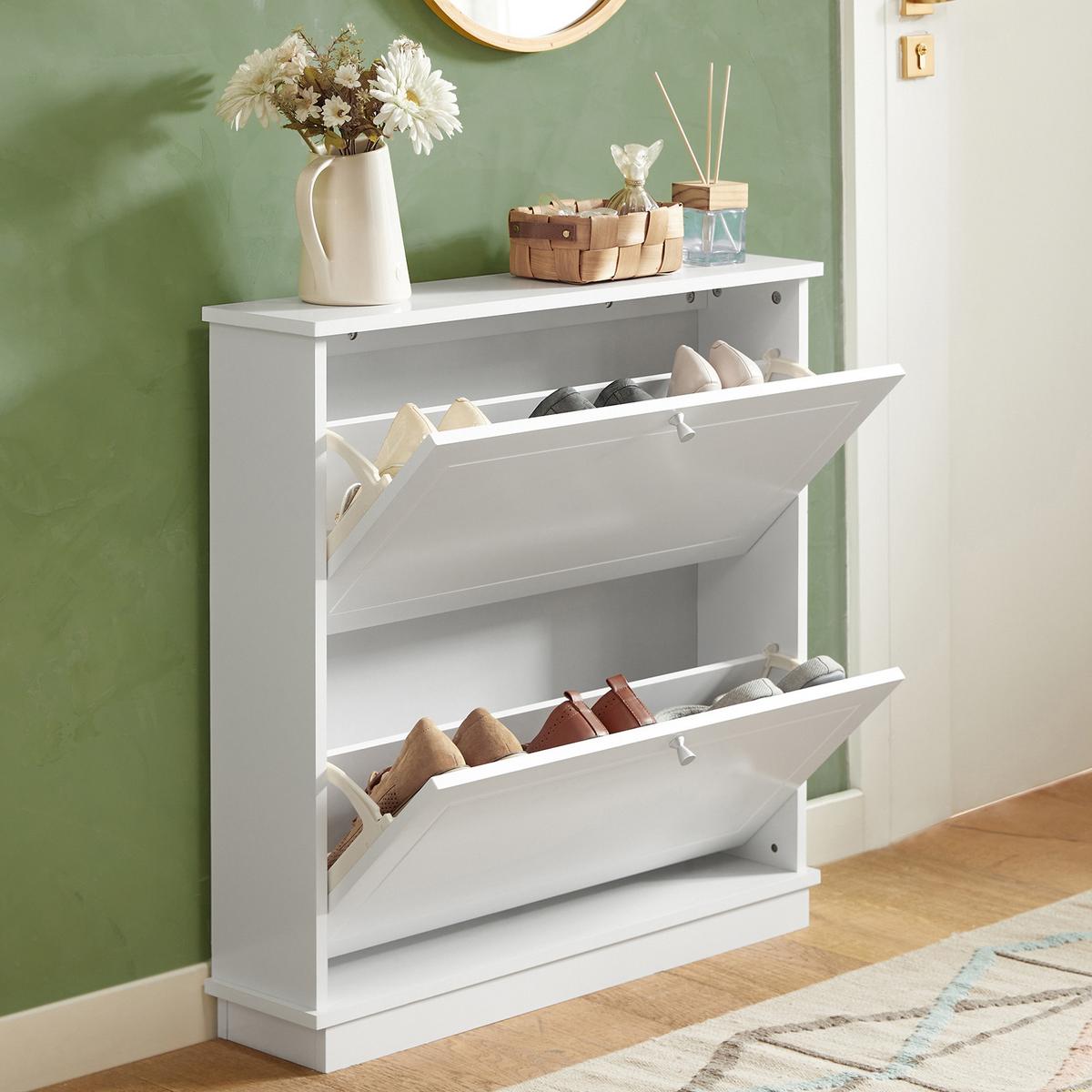 SCHUHSCHRANK Weiß - Weiß, Holzwerkstoff (76/78/18cm) - SoBuy