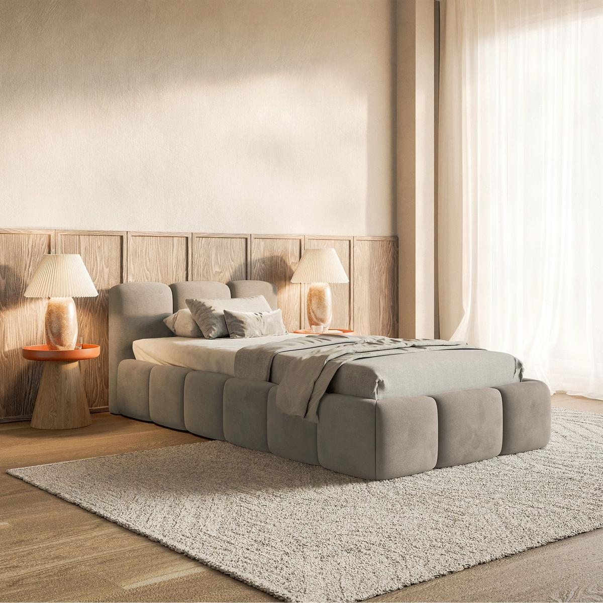 POLSTERBETT Cloudy Low Graubeige Samt, 90x200 cm - Taupe/Schwarz, Kunststoff/Textil (90/200cm) - Selsey