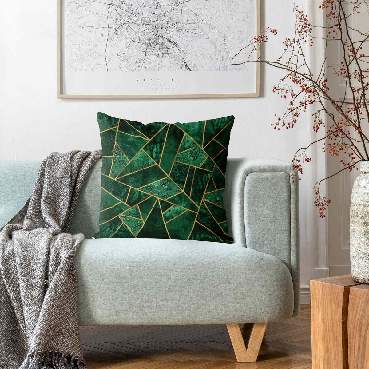 KISSENBEZUG Dunkler Smaragd mit Gold 40/40 cm - Grün, Textil (40/40cm) - Bilderwelten