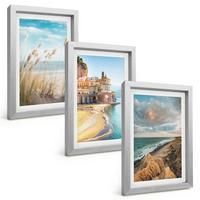 BILDER SET 3er Set - 20x30 cm Silberner Rahmen - Landschaften Strand Klippen Stadt - Silberfarben, Kunststoff (20/30cm) - TULUP
