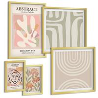 BILDER SET 5er Set - 50x50 cm & 20x30 cm & 40x60 cm Goldrahmen - Abstrakte Pflanzenformen - Goldfarben, Kunststoff (40/60cm) - TULUP