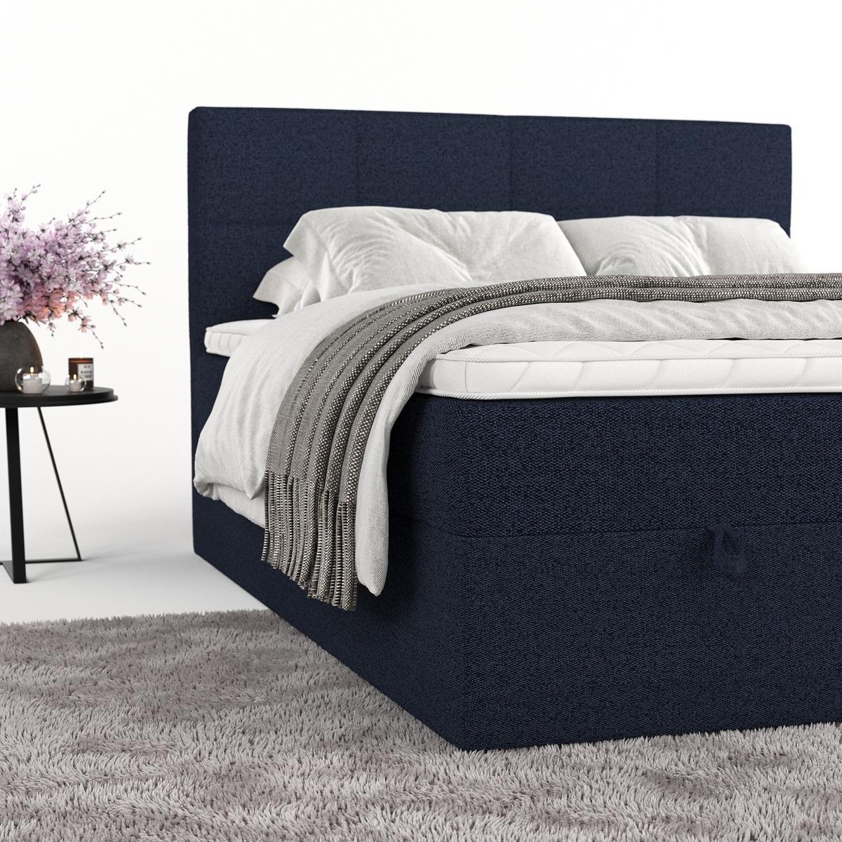 BOXBETT Velto 180/200 cm Marineblau im Riva Stoff - Schwarz/Dunkelblau, Holz/Holzwerkstoff (180/200cm) - AltaBeds