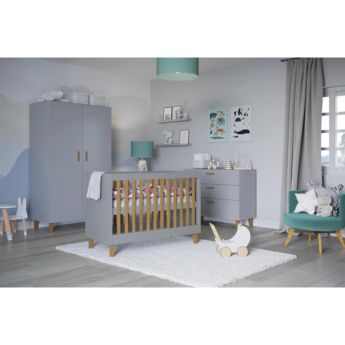 BABYZIMMER 3-teilig Kubi Grau - Grau, Holzwerkstoff (66/90/124cm) - Petits-meubles