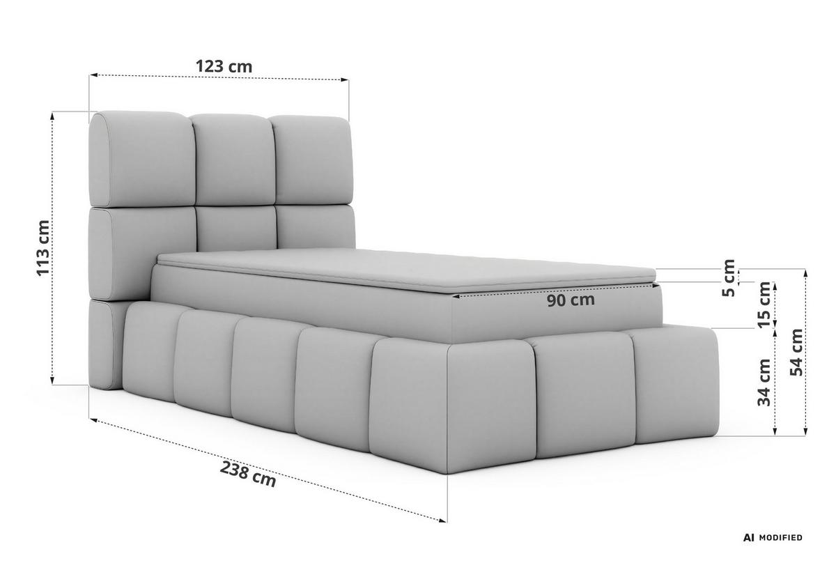 BOXBETT NIRA 90/200 - Dunkelgrau Stukture - Topper T25 - H3 - Dunkelgrau/Schwarz, Kunststoff/Textil (90/200cm) - MKS