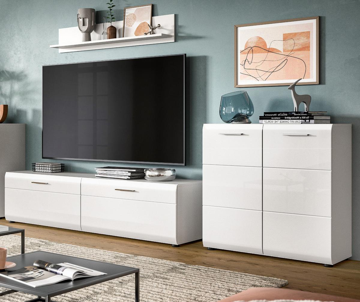 KOMMODE weiß Hochglanz 80 x 81 cm, Sideboard 2-türig - Weiß Hochglanz/Silberfarben, Holzwerkstoff/Kunststoff (80/81/34cm) - Inn.Furn