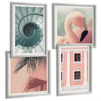 BILDER SET 4er Set - 50x50 cm & 40x60 cm Silberner Rahmen - Architektur-Pastellmuster - Silberfarben, Kunststoff (50/50cm) - TULUP