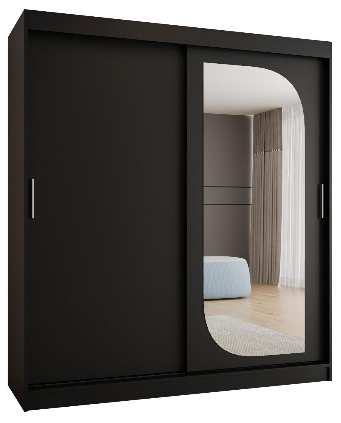 SCHIEBETÜRENSCHRANK mit Spiegel LUCY 200/180/62 2-türig - Silberfarben/Schwarz, Holz (180/200/62cm) - MÖBEL KRYSPOL