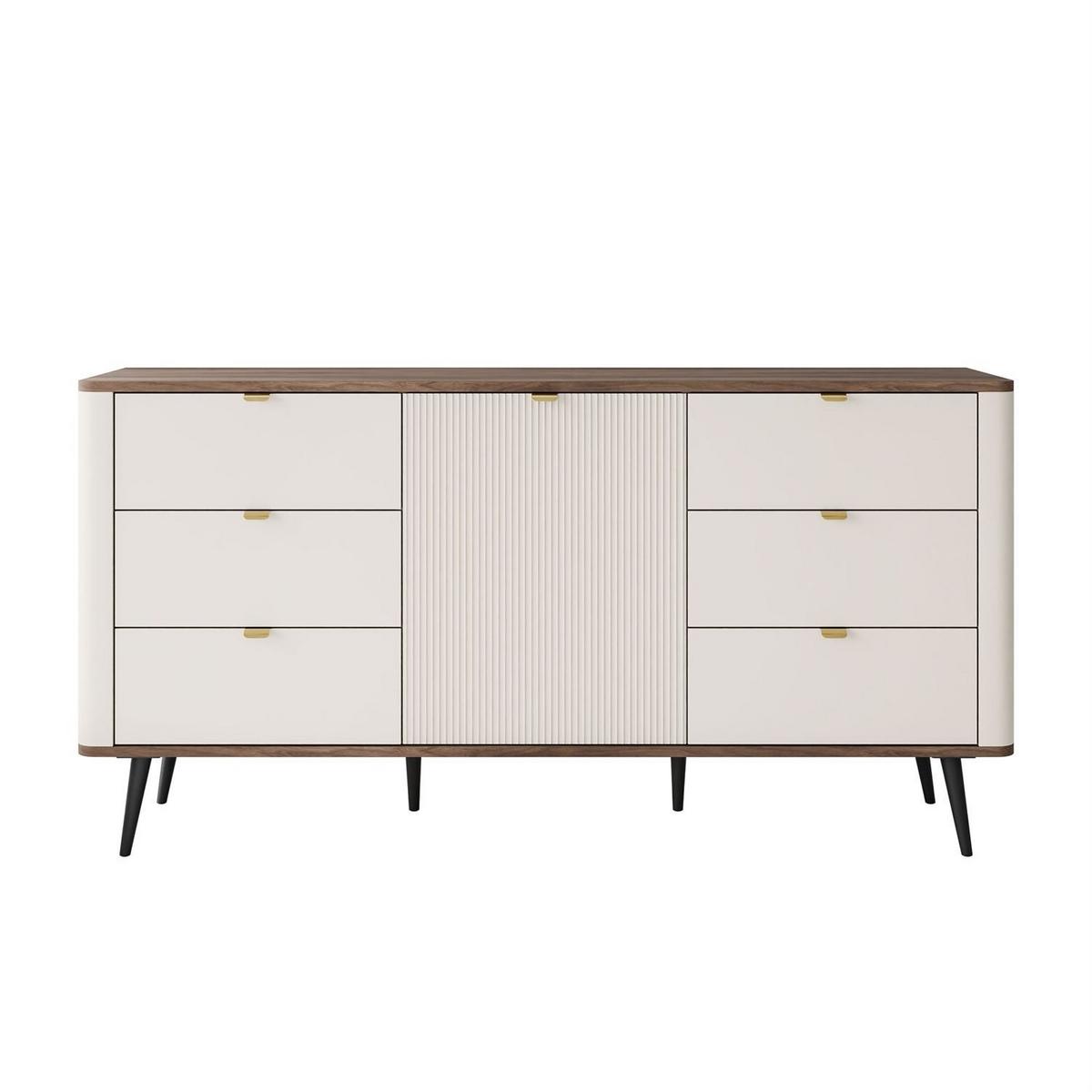 KOMMODE für den Flur AUTUMN 1D6S mit sechs Schubladen, Kaschmir / Nussbaum - Beige/Braun, Holzwerkstoff (160/82/40cm) - Lookway