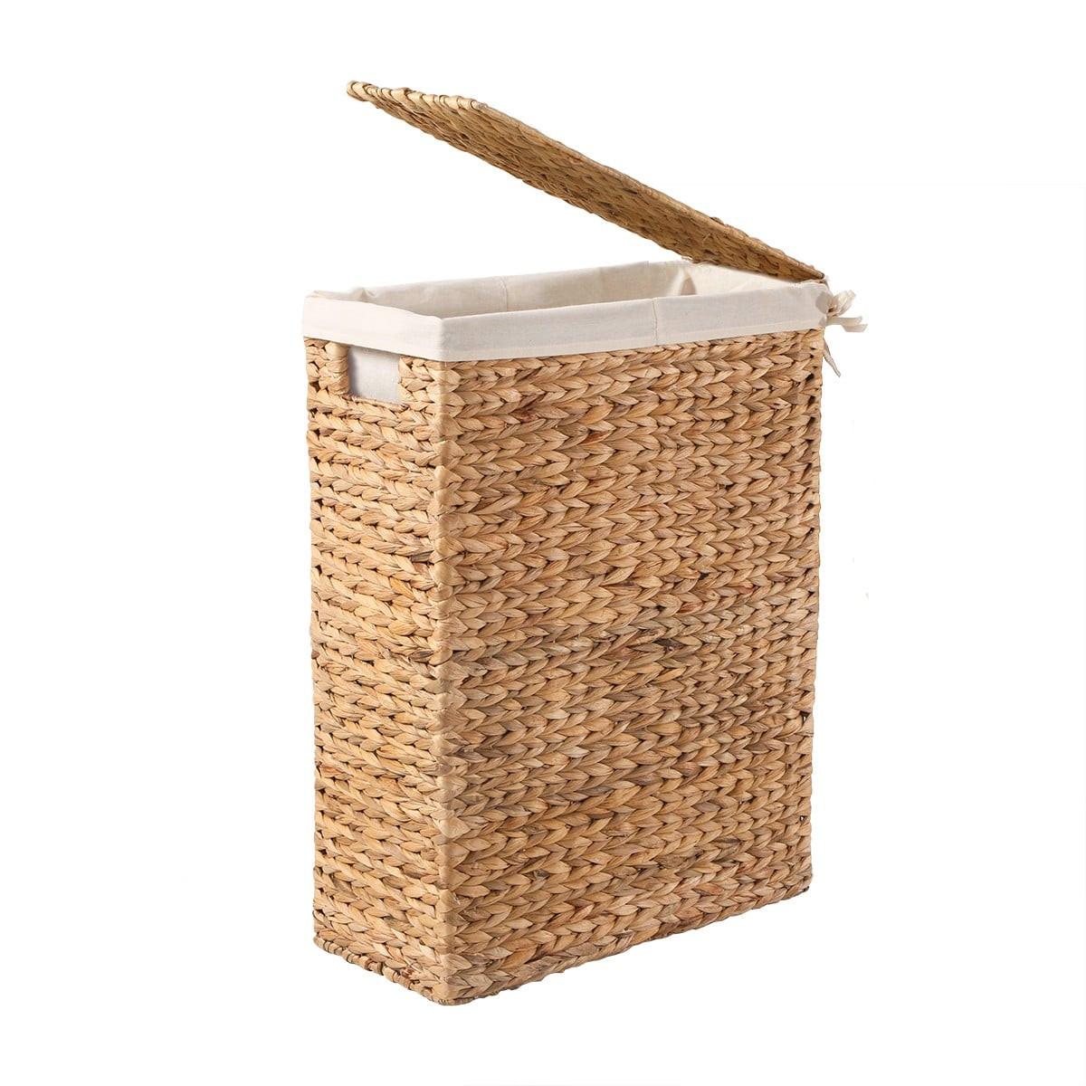 WÄSCHEKORB mit Deckel aus Wasserhyazinthe 45/60/21 cm - Beige, Naturmaterialien (45/60/47cm) - Calicosy