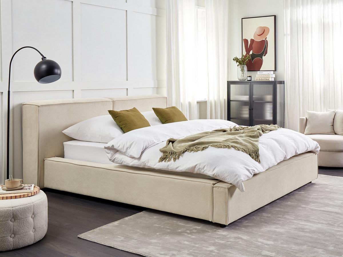 POLSTERBETT 160/200cm Beige Linards - Beige, Naturmaterialien/Textil (160/200cm) - Beliani