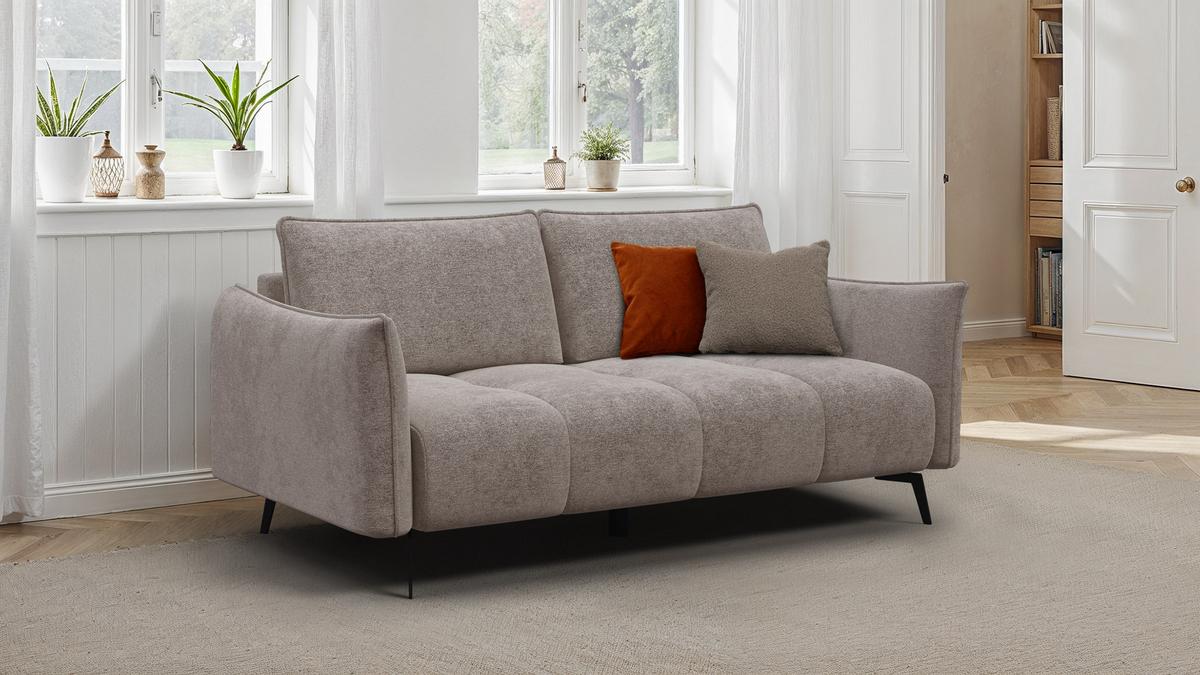 SOFA AERA 2,5-Sitzer, dunkelbeige - Beige/Schwarz, Holz/Textil (187/89/96cm) - Wozimo