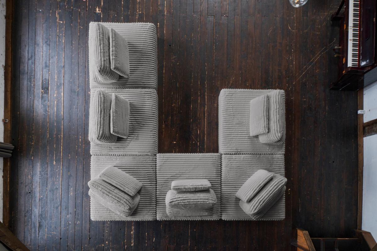 MODULSOFA WIOLO SOFT 6 MODULE 6 KISSEN Grau Cord - Schwarz/Grau, Kunststoff/Textil (333/84/333cm) - KAWOLA