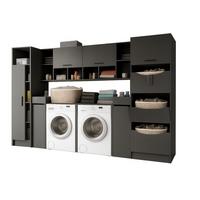WASCHMASCHINENSCHRANK grau Set 8-teilig 300 x 196 cm, XXXL mit viel Stauraum - Schwarz/Grau, Holzwerkstoff/Kunststoff (300/196/68cm) - Inn.Furn